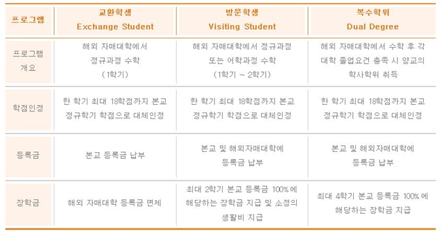 ▲국제교류팀에서 진행하고 있는 국제교류 프로그램 (출처: 국제교류팀 홈페이지) 